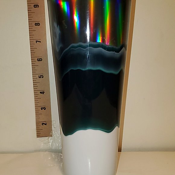 Starbucks 2021 Holiday Silver Dark Green White Wave Tumbler 24 oz - Picture 2 of 5
